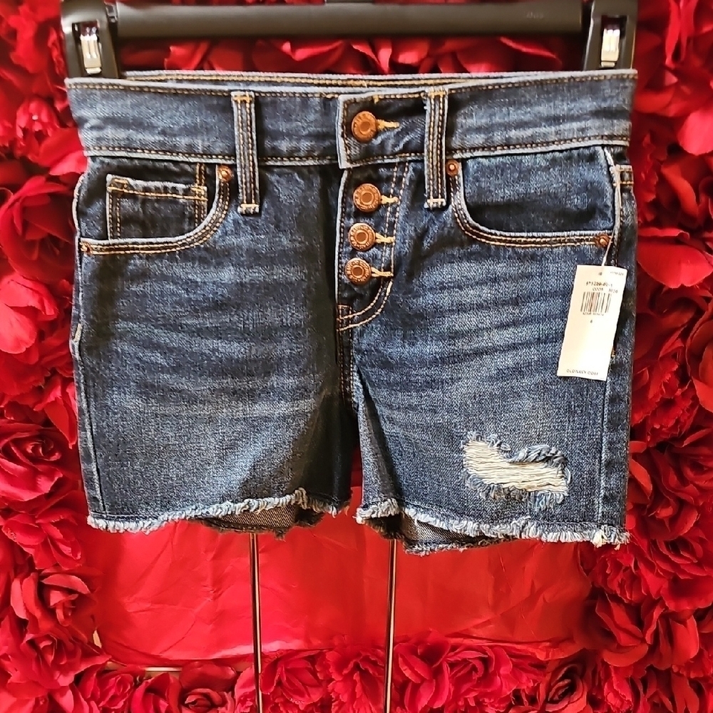 Old Navy NWT Girls Denim Jean Shorts With Cutouts Size 6
